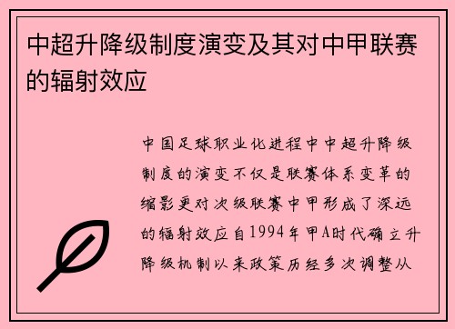 中超升降级制度演变及其对中甲联赛的辐射效应