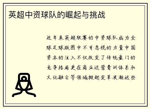 英超中资球队的崛起与挑战