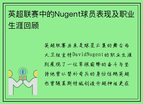 英超联赛中的Nugent球员表现及职业生涯回顾
